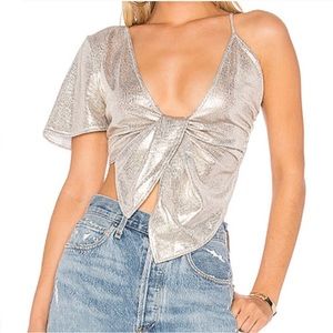 H:ours Soft gold almost silver metallic top. One shoulder , twist front. Size S